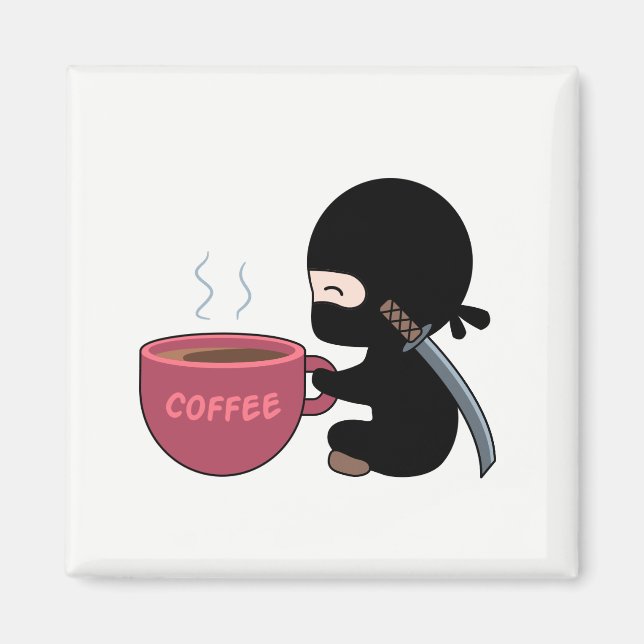 Tiny Ninja med stor kaffe Mugg Magnet (Framsidan)