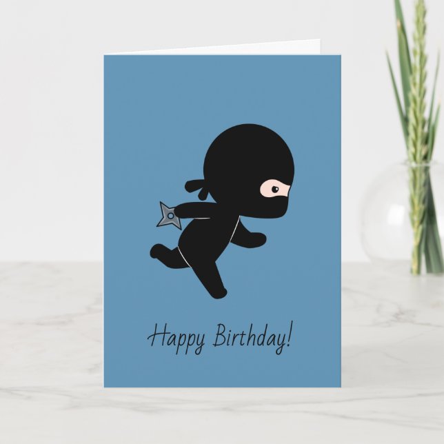 Tiny Ninja Running on Blue Birthday Kort (Framsida)