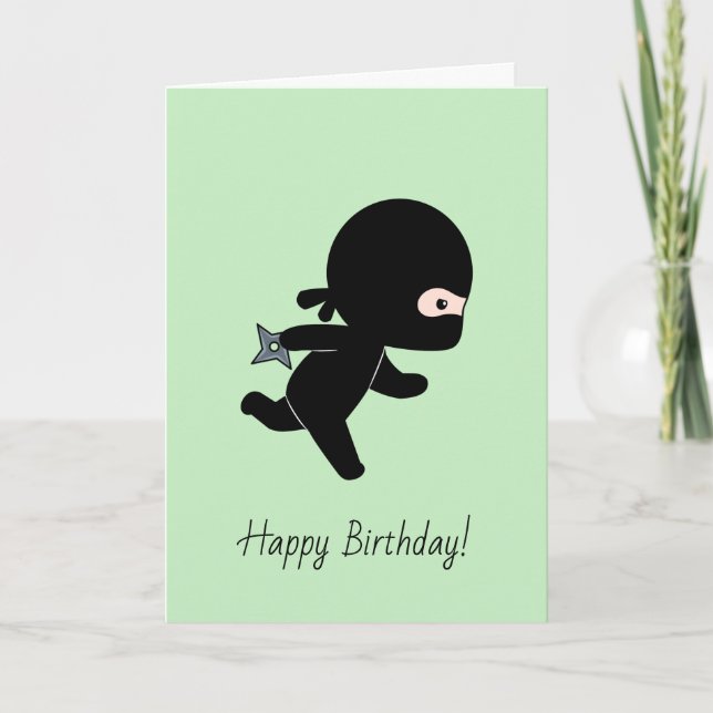 Tiny Ninja Running på Grönt Birthday Kort (Framsida)