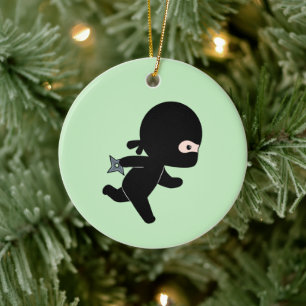 Tiny Ninja Running på Grönt Julgransprydnad Keramik