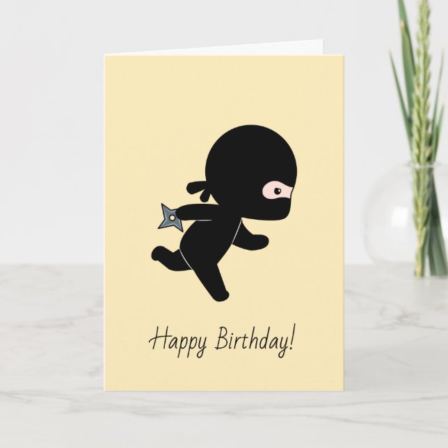 Tiny Ninja Running på Gult Birthday Kort (Framsida)