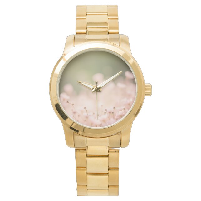 Tiny Peach Blommigt Bokeh Little Flowers Wrist Armbandsur (Framsida)