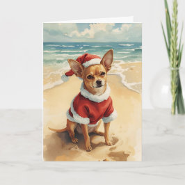 Tiny Santa, Big Cheer - Chihuahua Beach-julen Kort