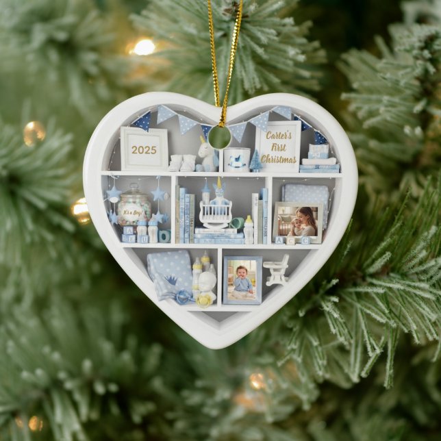 Tiny Shelves Personalized Baby Boy First Christmas Julgransprydnad Keramik (Träd)