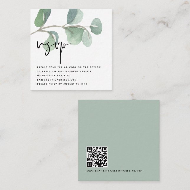TINY STORLEK Eucalyptus QR-kodskript Bröllop OSA Tilläggskort (Fram/baksida)