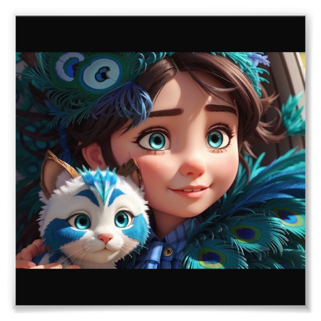 "Tiny Tassar, Big Kärlek: Girl with her Hårig Frie Fototryck (Framsidan)