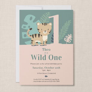 Tiny Tiger Wild One Första Födelsedag Inbjudningar