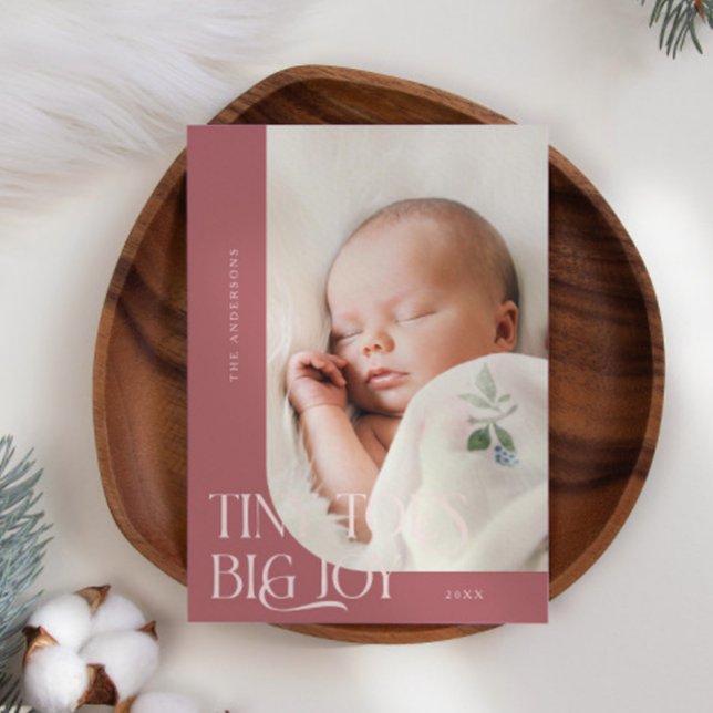 Tiny Toes Big Joy Rosa Photo Birth Notice Meddelande (Skapare uppladdad)