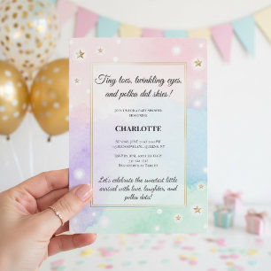 Tiny Toes Polka Dot Baby Shower Lyx Pastell Inbjudningar