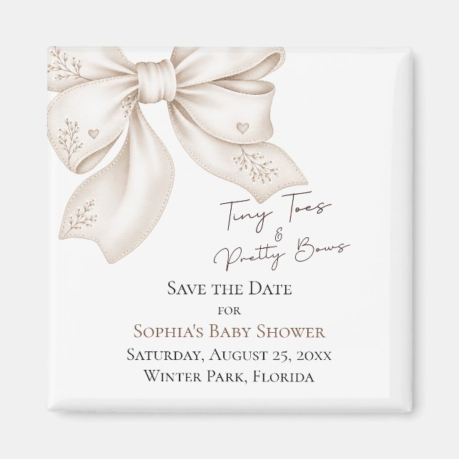 Tiny Toes Pretty Bows Baby Shower Spara Datumet Magnet (Framsidan)