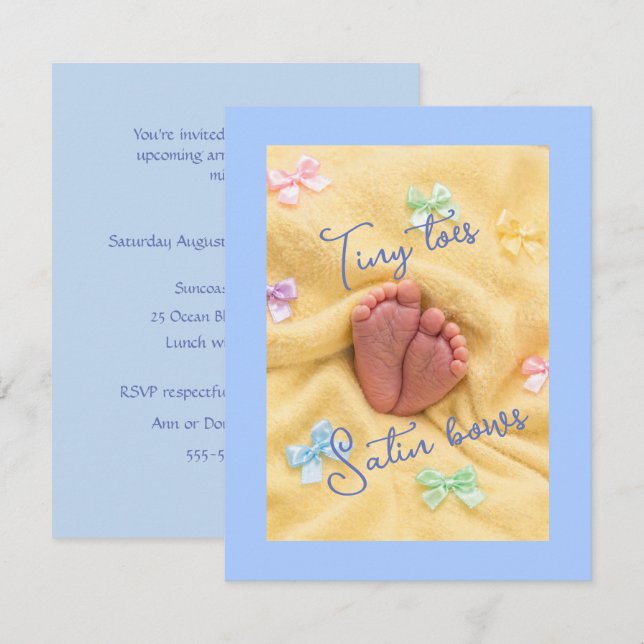 Tiny Toes Satin Bows Baby Shower Invitation Inbjudningar (Fram/baksida)