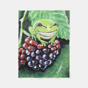Tiny Träd Frog on a Blackberry Painting Fleecefilt