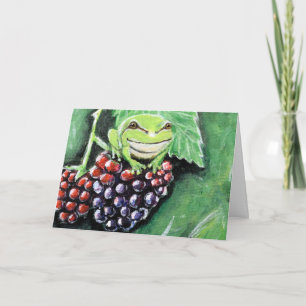 Tiny Träd Frog on a Blackberry Painting Kort