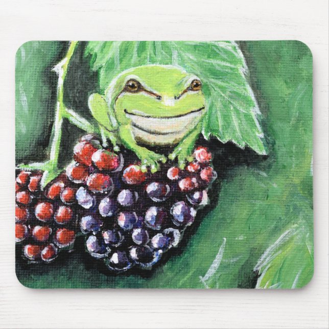Tiny Träd Frog on a Blackberry Painting Musmatta (Framsidan)