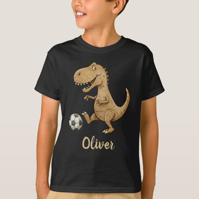 Tiny Trex som spelar fotboll Personlig T Shirt (Framsida)