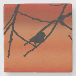 Tiny Verdin Silhouette på sommarsolnedgången Stenunderlägg