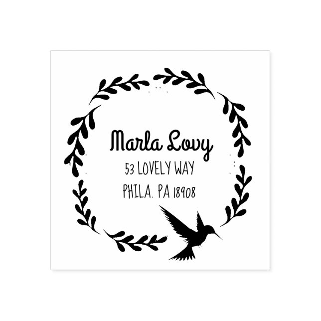 TINY VINES HUMMINGBIRD Returadress Frimärke Stämpel (Tryck)