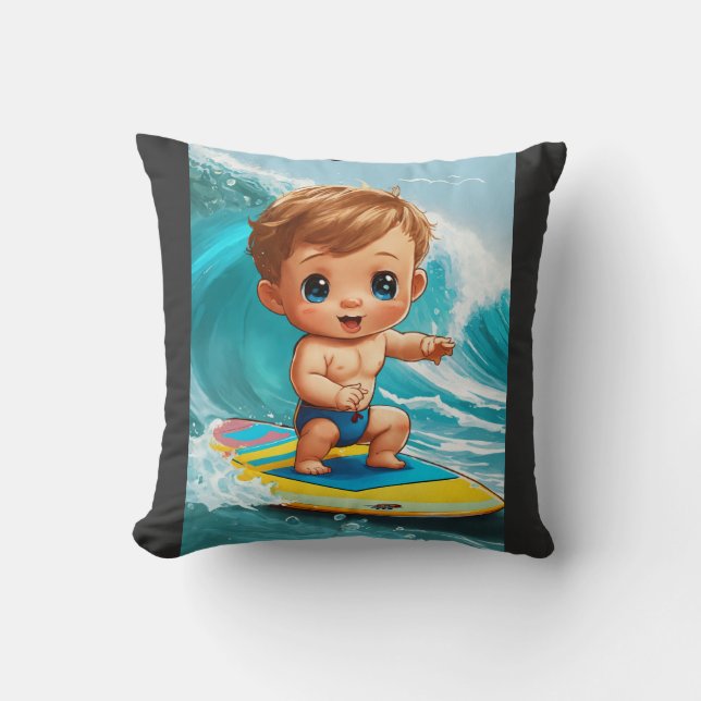 Tiny Wave Rider - Baby Surfer Vibes Kudde (Framsida)