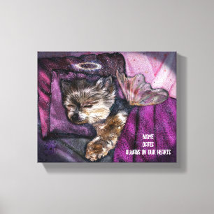 Tiny Yorkie Sleeping Angel Halo Memorial Art Canvastryck