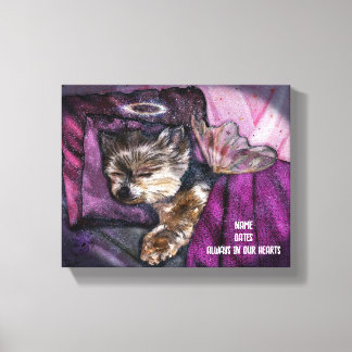 Tiny Yorkie Sleeping Angel Halo Memorial Art Canvastryck