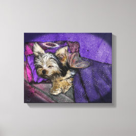 Tiny Yorkie Sleeping Angel Halo Memorial Art Canvastryck