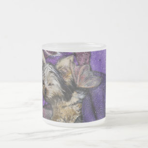 Tiny Yorkie Sleeping Angel Halo Memorial Art Frostad Glasmugg