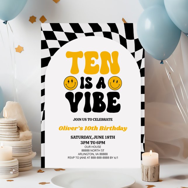 Tio är en Vibe Retro första tionde Födelsedagsfest Inbjudningar (Skapare uppladdad)