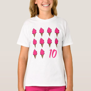 Tio år gamla flickor födelsedag Cute Rosa Ice Crea T Shirt