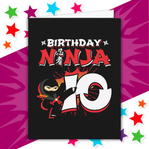 Tio år gammal Tecknad Bok Stil Ninja 10:e födelsed Kort