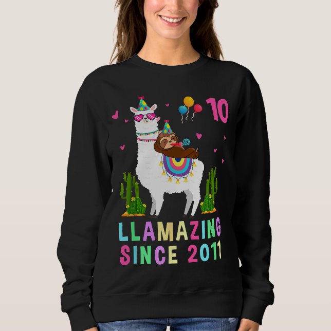 Tio år gammal tionde födelsedag Riding Llama Girl T Shirt (Framsida)