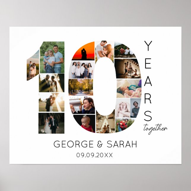 Tio år tillsammans Bröllopsdag 18 Foto Poster (Framsidan)