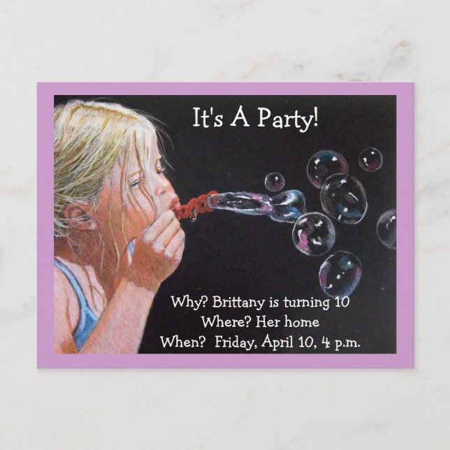 TIO BIRTHDAY INVITATION BUBBLES INBJUDAN VYKORT (Framsida)