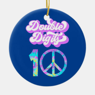 Tio födelsedagars Dubbla Siffror 10th Tie Dye Groo Julgransprydnad Keramik