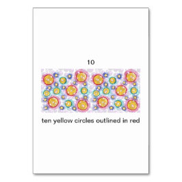 Tio gulter med röda sifferkort bordsnummer
