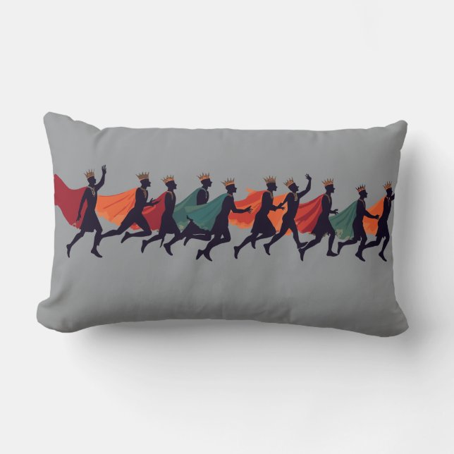 Tio herrar som hoppar Utklippsbar stencilstil 2 Lumbarkudde (Framsida)