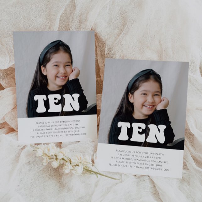 Tio - inbjudan till Groovy Photo Birthday (Ten - Groovy Photo Birthday Invitation)