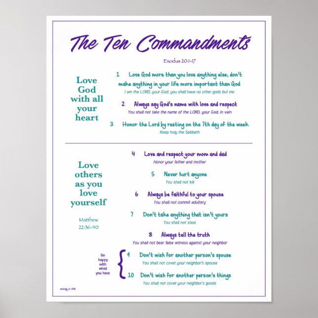 Tio kommandon - Lila/Teal 2 w/gräns Poster (Framsidan)