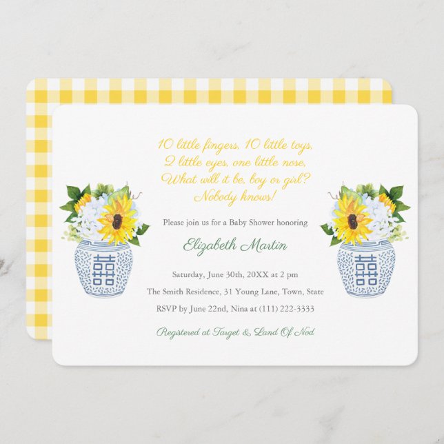 Tio Little Finger Dikt Gender Neutral Baby Shower Inbjudningar (Fram/baksida)