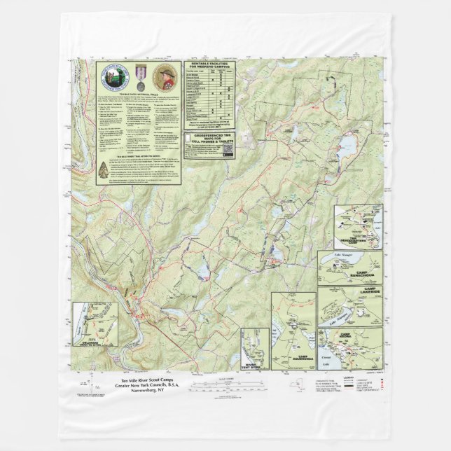 Tio Mile River Scout Camps Trail Karta Blanket Fleecefilt (Framsidan)