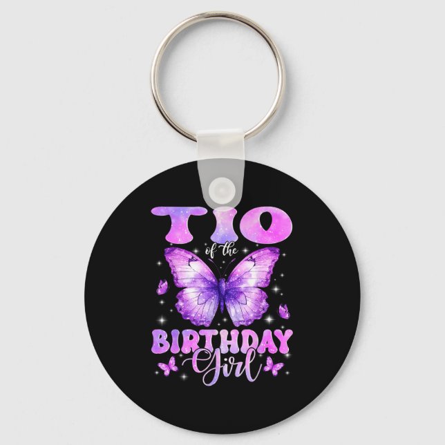 Tio Of The Birthday Girl Butterfly Funny Family  Nyckelring (Framsida)