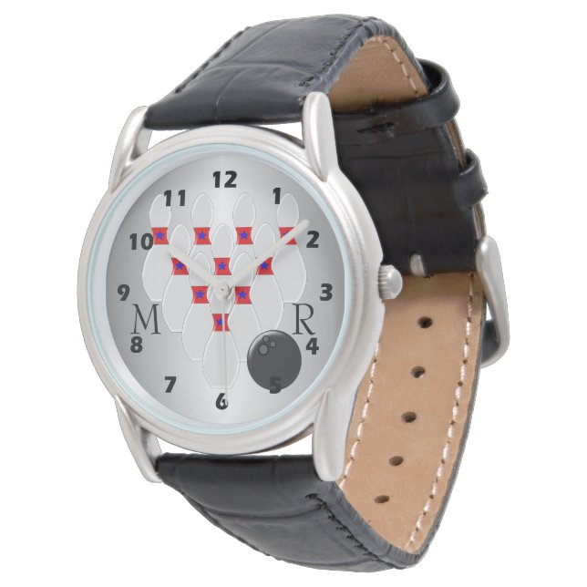 Tio Pin Bowling Design Monogramme Armbandsur (Vinklad)