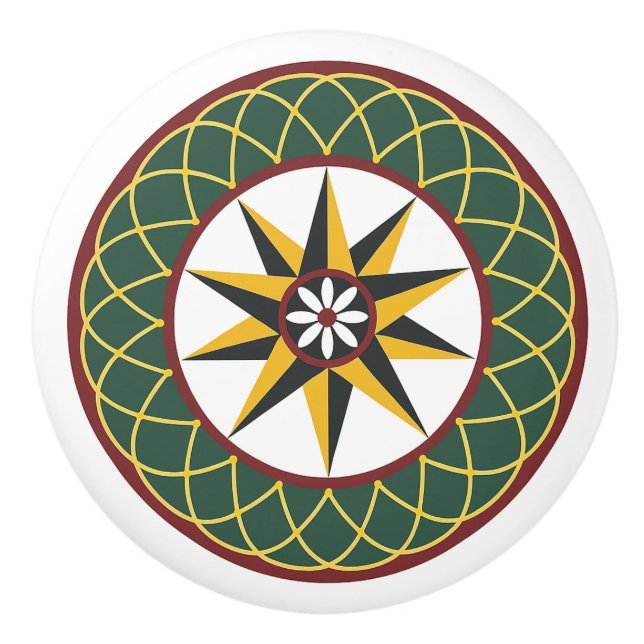 Tio-Point Star Lattice Amish Dutch Hex Sign Knob Knopp (Framsidan)
