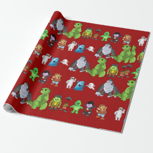 Tio små monster som slår Papper (röd) Presentpapper