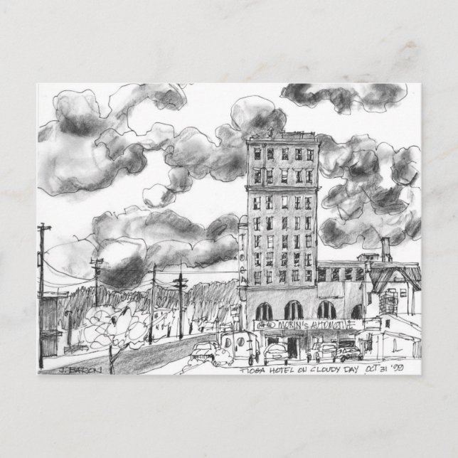 Tioga Hotel på grumlig dag, Coos Bay, Oregon Vykort (Framsida)