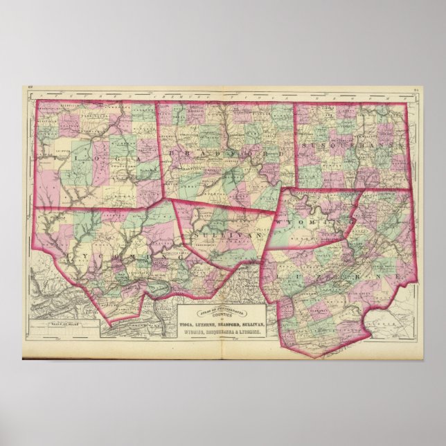 Tioga, Luzerne, Bradford, Sullivan, Wyoming Poster (Framsidan)