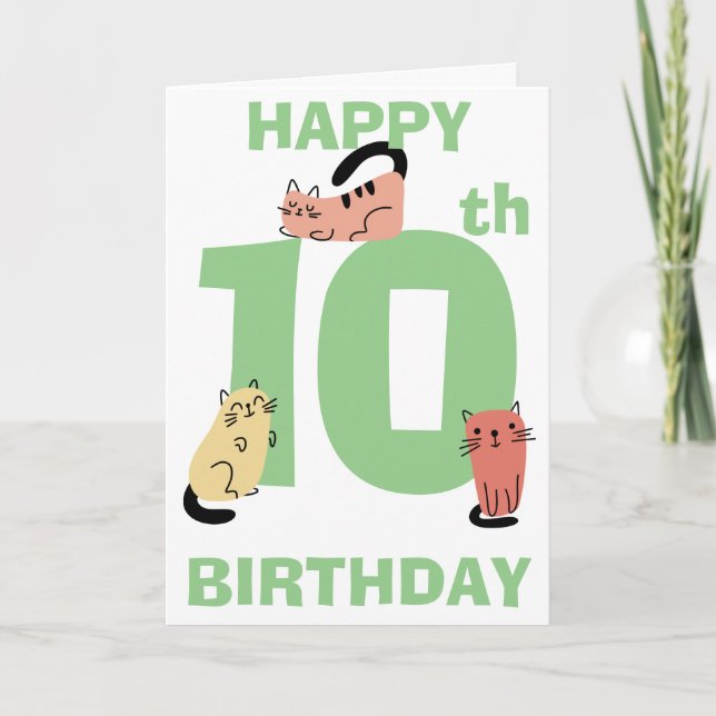 Tionde (10:e) födelsedags Doodle Katter Anpassat m Kort (Framsida)