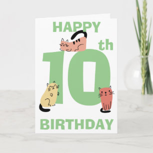 Tionde (10:e) födelsedags Doodle Katter Anpassat m Kort