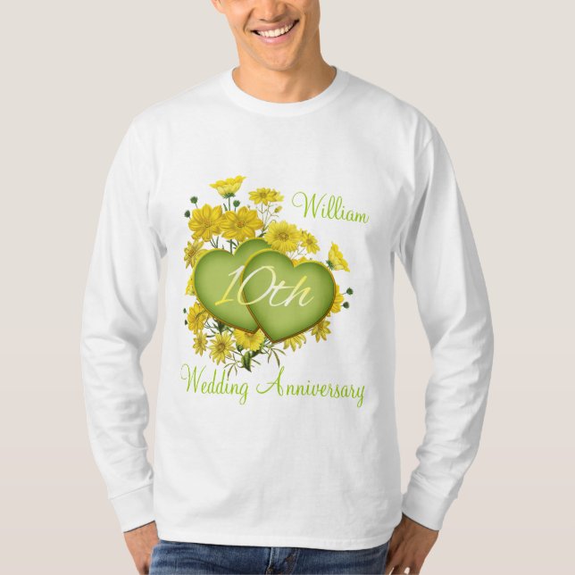 Tionde Bröllop-årsdagen av Party Wildblomsterhjärt T-shirt (Framsida)