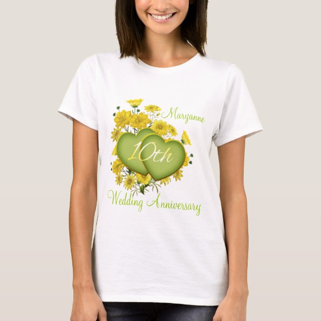Tionde Bröllop-årsdagen av Party Wildblomsterhjärt Tee Shirt (Framsida)