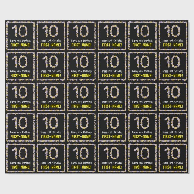 Tionde födelsedagen: Blommigt Flowers Number, eget Presentpapper (Platt)